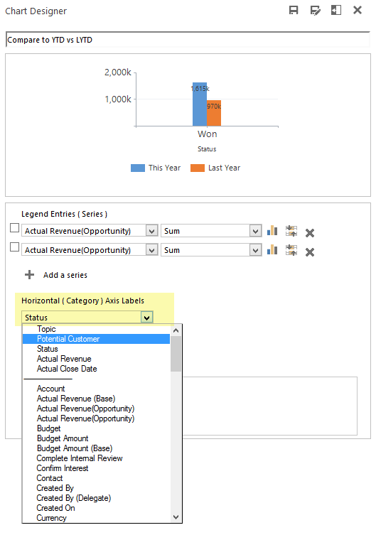 Change GroupBy in editor for YTS vs LYTD chart, custom chart xml in MS Dynamics CRM